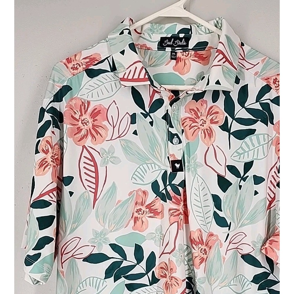Bad Birdie Golf Polo Shirt Mens‎ 2XL, Short Sleeve Floral Print Golf Attire